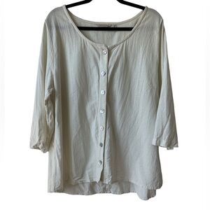 Soft Surroundings Cream 3/4 Sleeve Cotton Button Down Tunic